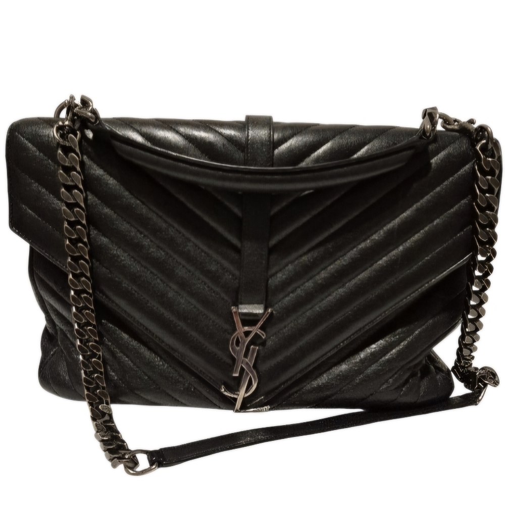 Yves Saint Laurent Black College Chevron Shoulder Bag